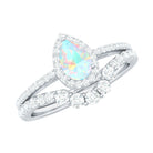 Ethiopian Opal Designer Teardrop Ring Set with Moissanite Halo Ethiopian Opal - ( AAA ) - Quality - Rosec Jewels