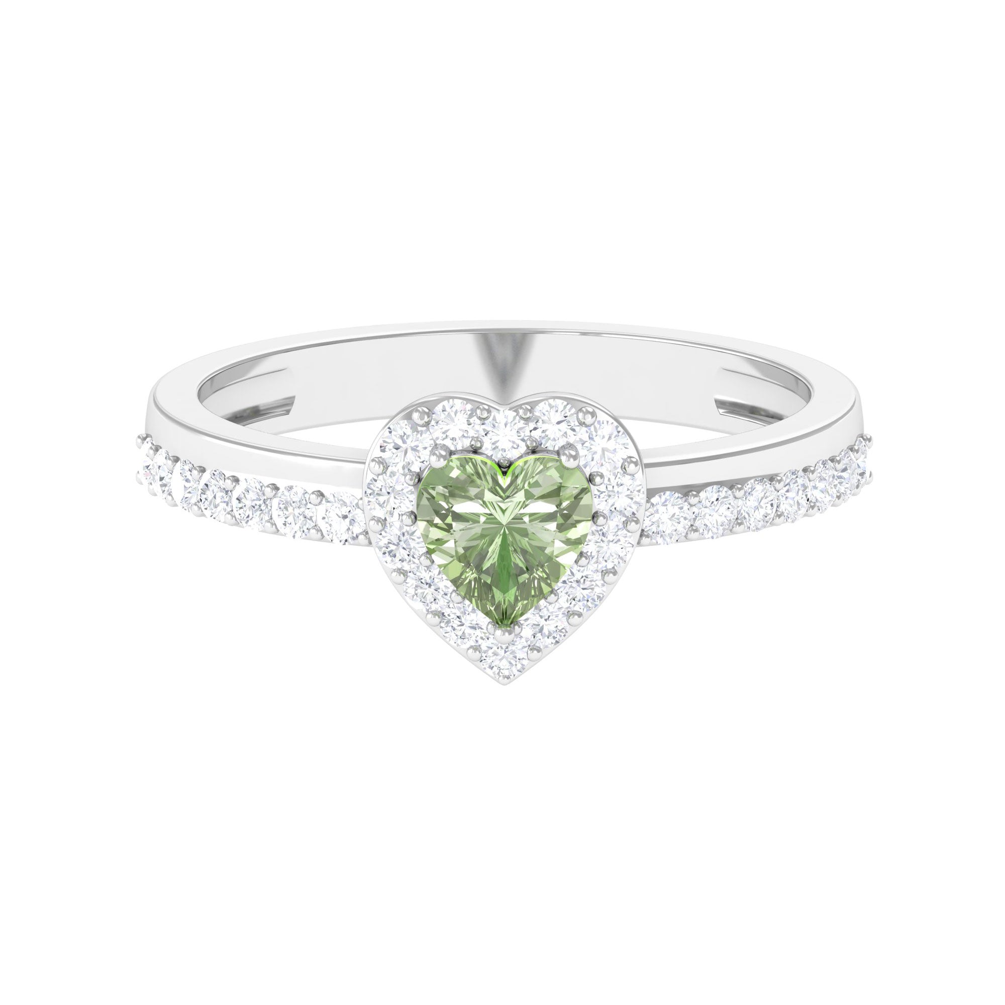 Green Sapphire Heart Engagement Ring with Diamond Halo Green Sapphire - ( AAA ) - Quality - Rosec Jewels