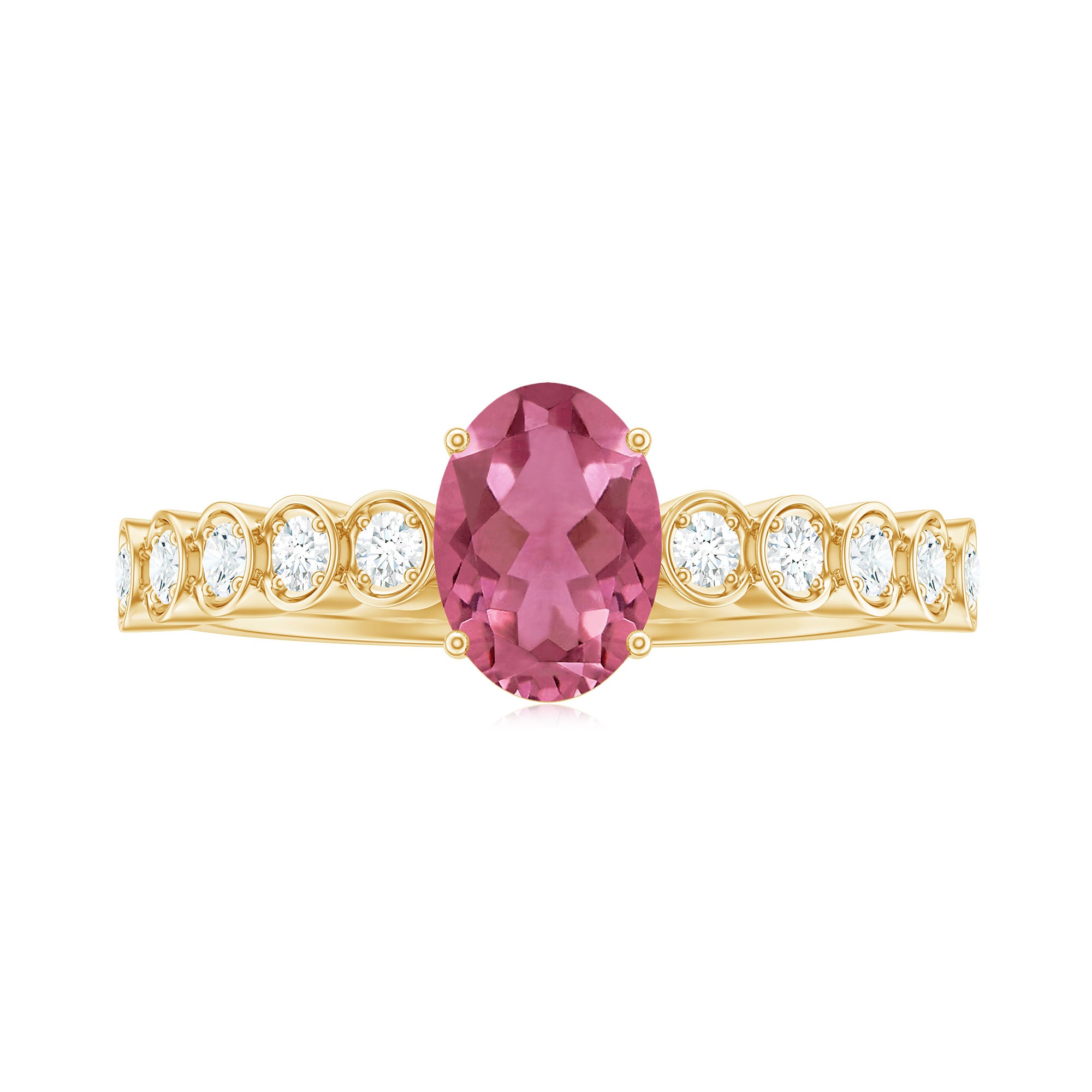 1.5 CT Oval Pink Tourmaline Solitaire Engagement Ring with Diamond Pink Tourmaline - ( AAA ) - Quality - Rosec Jewels