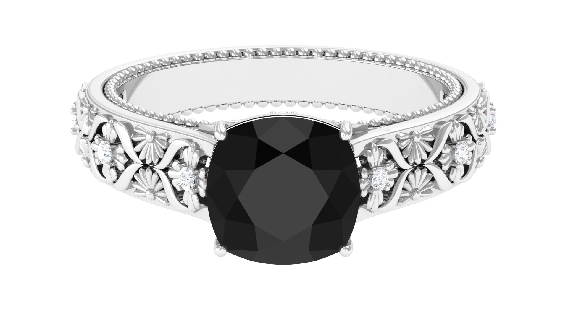 Rosec Jewels-2 CT Cushion Cut Black Spinel Solitaire Engagement Ring