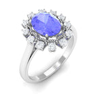 Vintage Inspired Oval Tanzanite and Diamond Halo Ring Tanzanite - ( AAA ) - Quality - Rosec Jewels