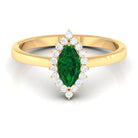 Marquise Cut Emerald Engagement Ring with Diamond Halo Emerald - ( AAA ) - Quality - Rosec Jewels