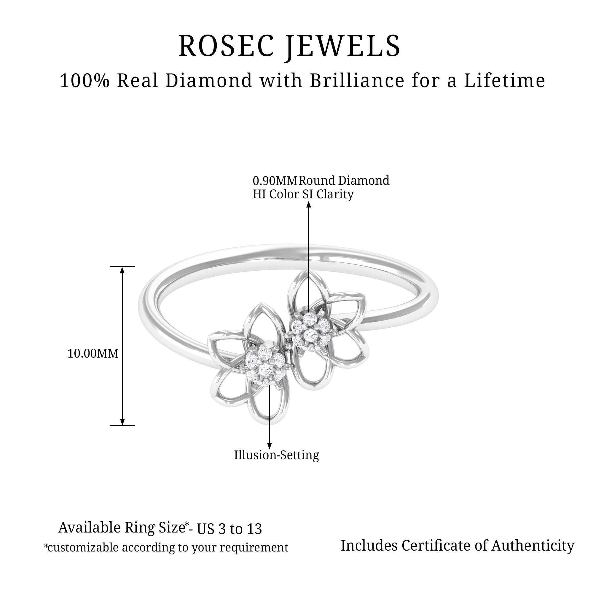 Illusion Set Diamond Twin Floral Promise Ring Diamond - ( HI-SI ) - Color and Clarity - Rosec Jewels