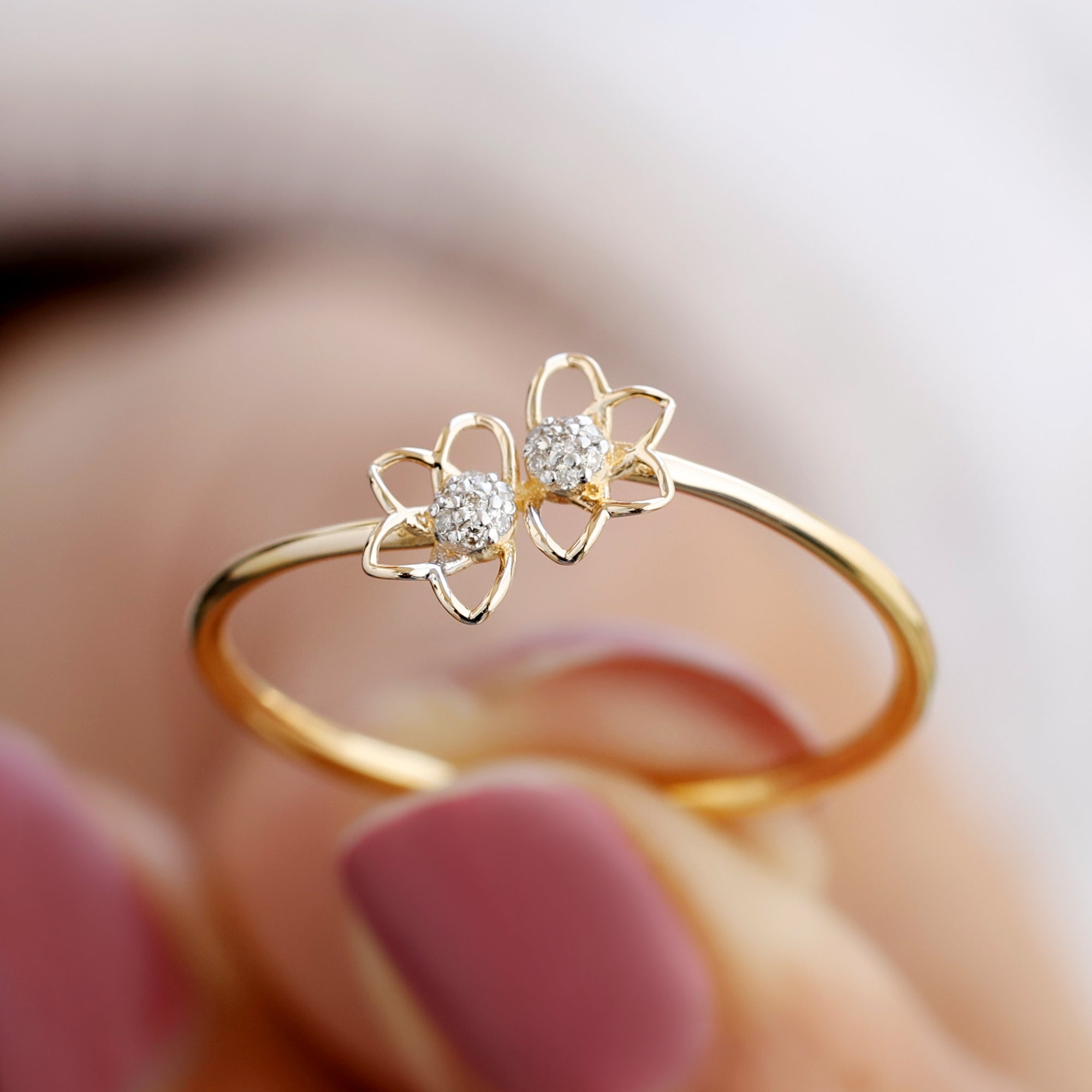 Illusion Set Diamond Twin Floral Promise Ring Diamond - ( HI-SI ) - Color and Clarity - Rosec Jewels