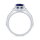 Round Created Blue Sapphire Floral Engagement Ring with Diamond Lab Created Blue Sapphire - ( AAAA ) - Quality - Rosec Jewels