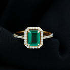 6X8 MM Lab Created Emerald Halo Engagement Ring With Moissanite Lab Created Emerald - ( AAAA ) - Quality - Rosec Jewels