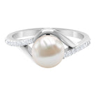 Freshwater Pearl and Diamond Classic Engagement Ring Freshwater Pearl - ( AAA ) - Quality - Rosec Jewels