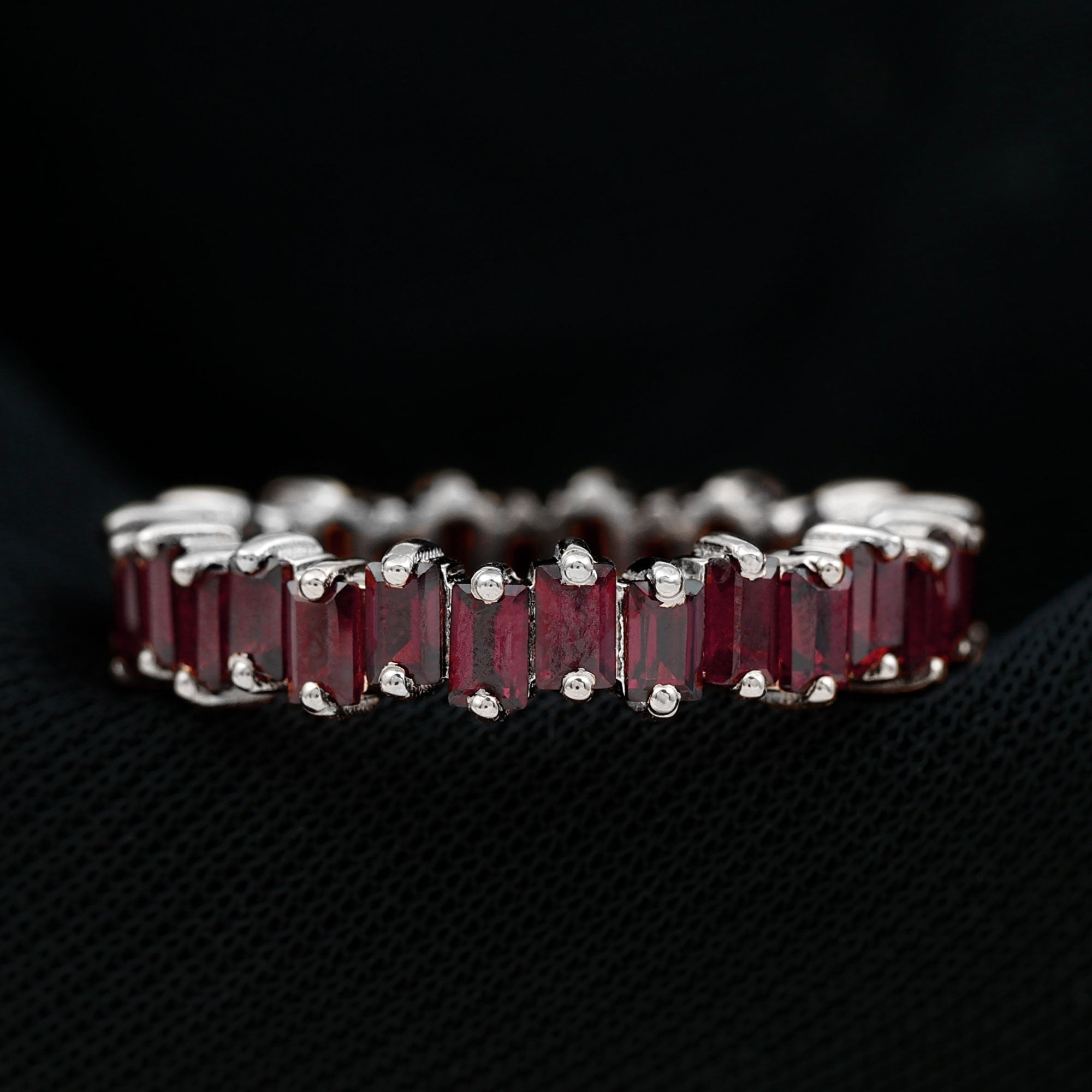 Uneven Baguette Cut Garnet Eternity Ring in 2 Prong Setting Garnet - ( AAA ) - Quality - Rosec Jewels