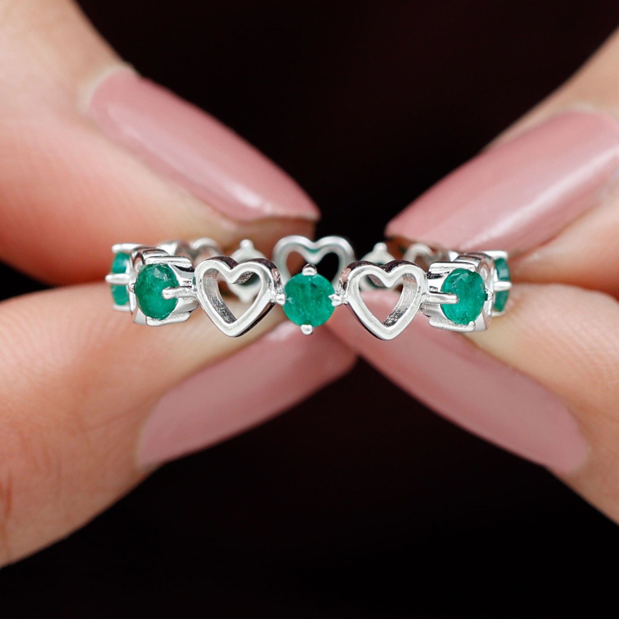 1 CT Emerald Gold Open Heart Eternity Band Ring Emerald - ( AAA ) - Quality - Rosec Jewels