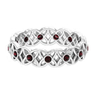 Real Garnet Flower Wedding Band Ring with Cutwork Garnet - ( AAA ) - Quality - Rosec Jewels