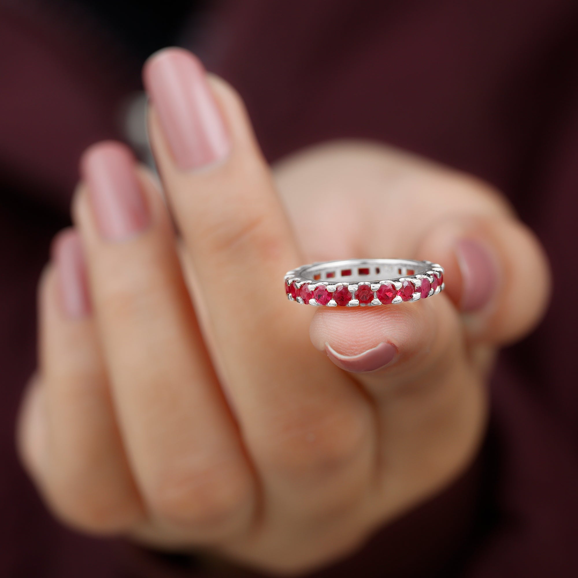 Minimal Round Ruby Eternity Ring Ruby - ( AAA ) - Quality - Rosec Jewels