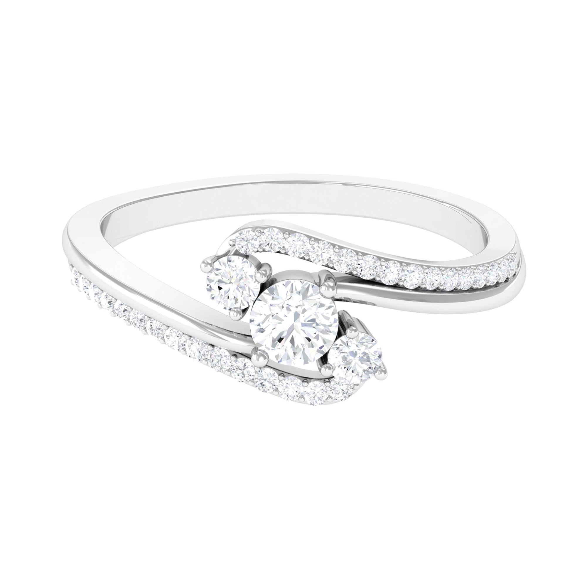 3 Stone Diamond Bypass Engagement Ring Diamond - ( HI-SI ) - Color and Clarity - Rosec Jewels