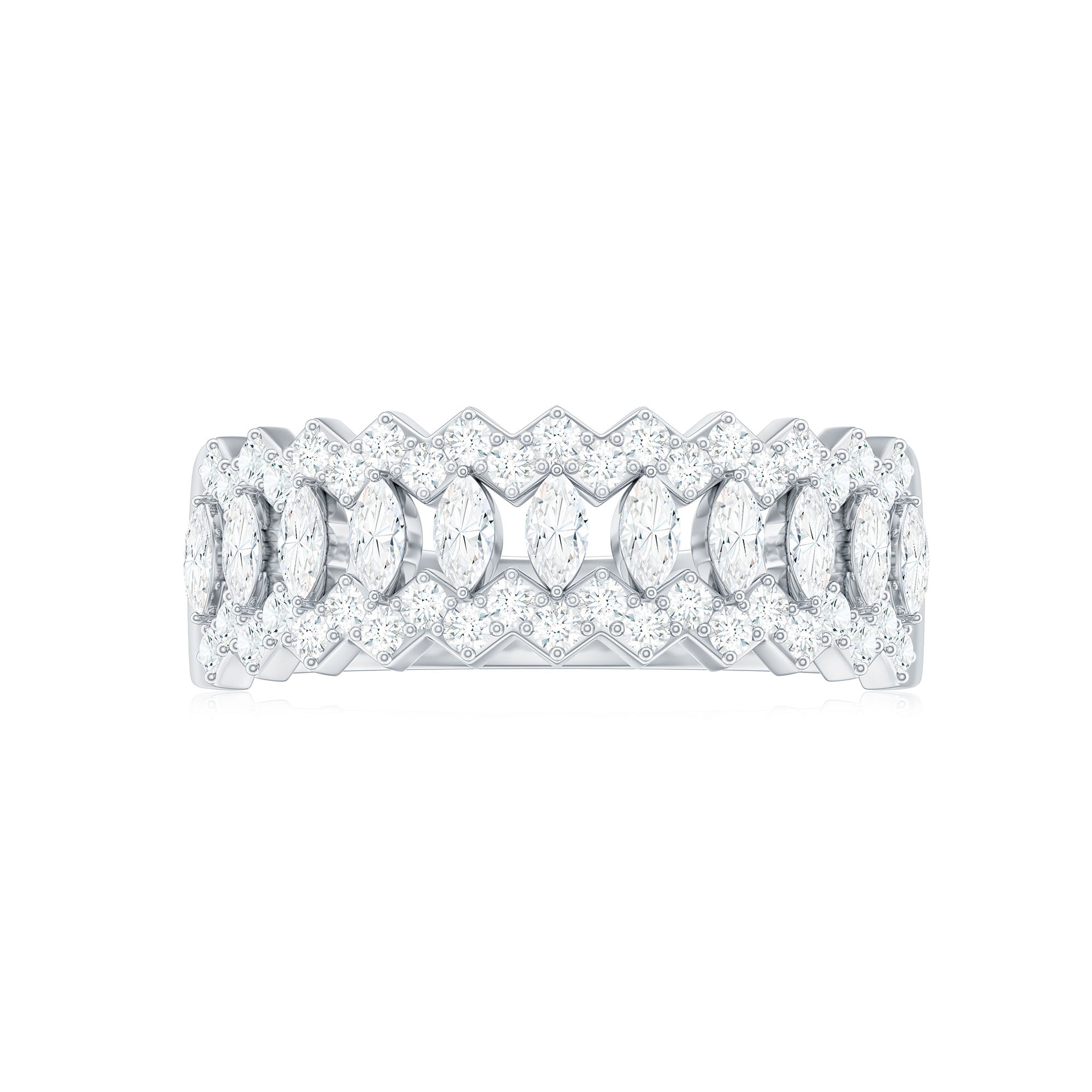 1 CT Certified Moissanite Designer Wide Half Eternity Band Ring Moissanite - ( D-VS1 ) - Color and Clarity - Rosec Jewels