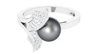 Round Tahitian Pearl and Diamond Leaf Engagement Ring Tahitian pearl - ( AAA ) - Quality - Rosec Jewels