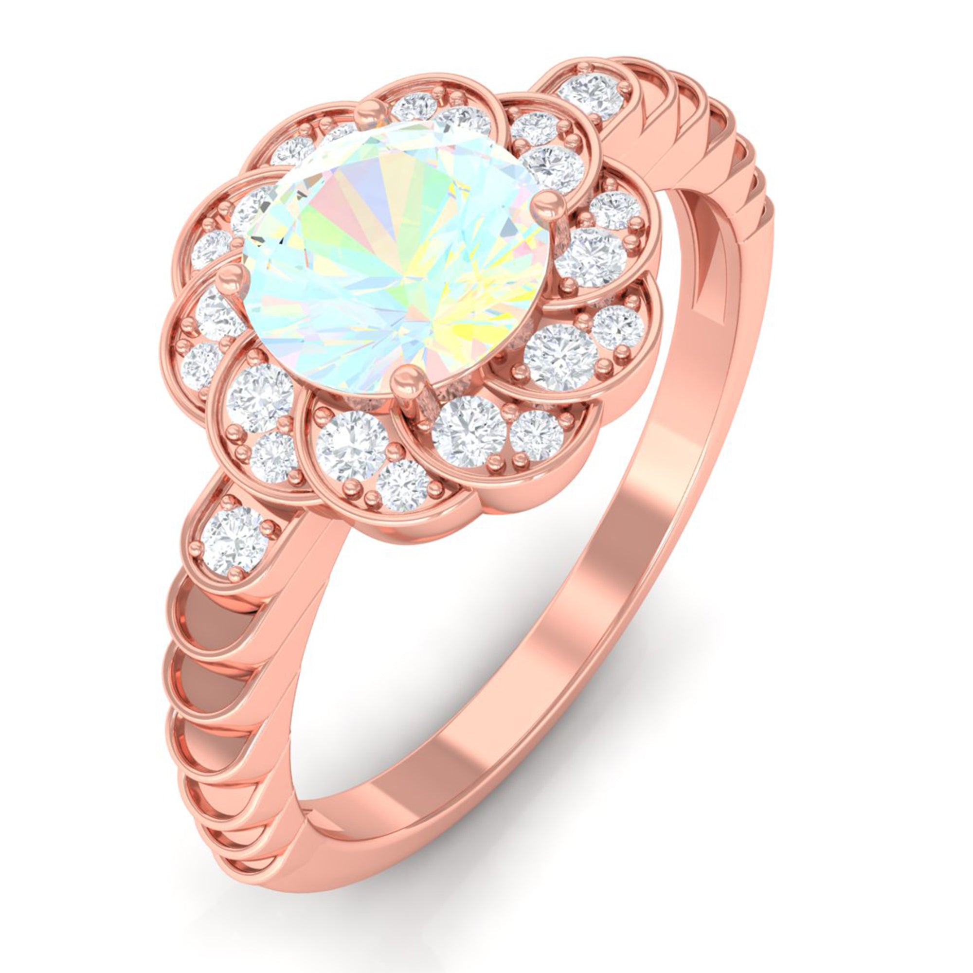 Ethiopian Opal and Diamond Flower Engagement Ring Ethiopian Opal - ( AAA ) - Quality - Rosec Jewels