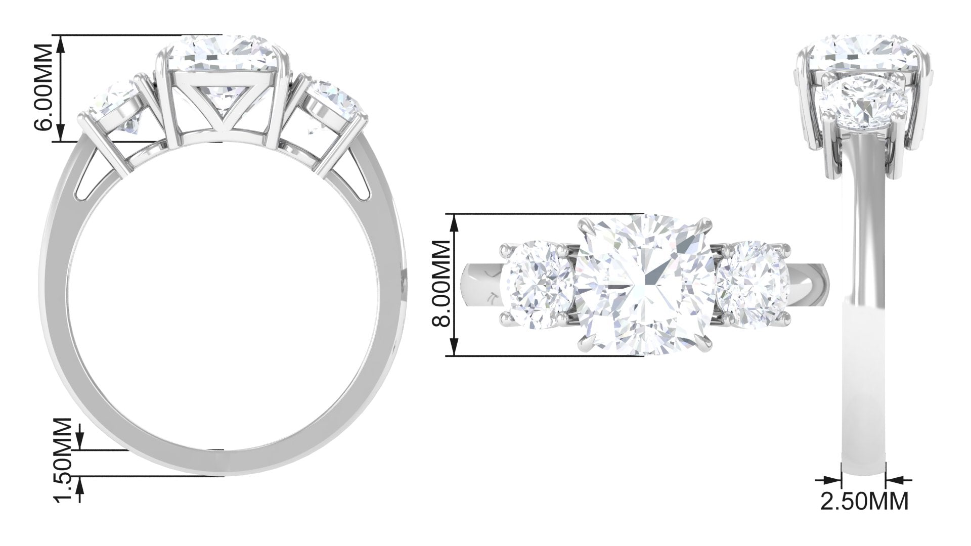 Meghan Markle Inspired Three Stone Moissanite Engagement Ring Moissanite - ( D-VS1 ) - Color and Clarity - Rosec Jewels