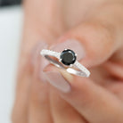 Round Black Onyx Solitaire Engagement Ring with Diamond Black Onyx - ( AAA ) - Quality - Rosec Jewels