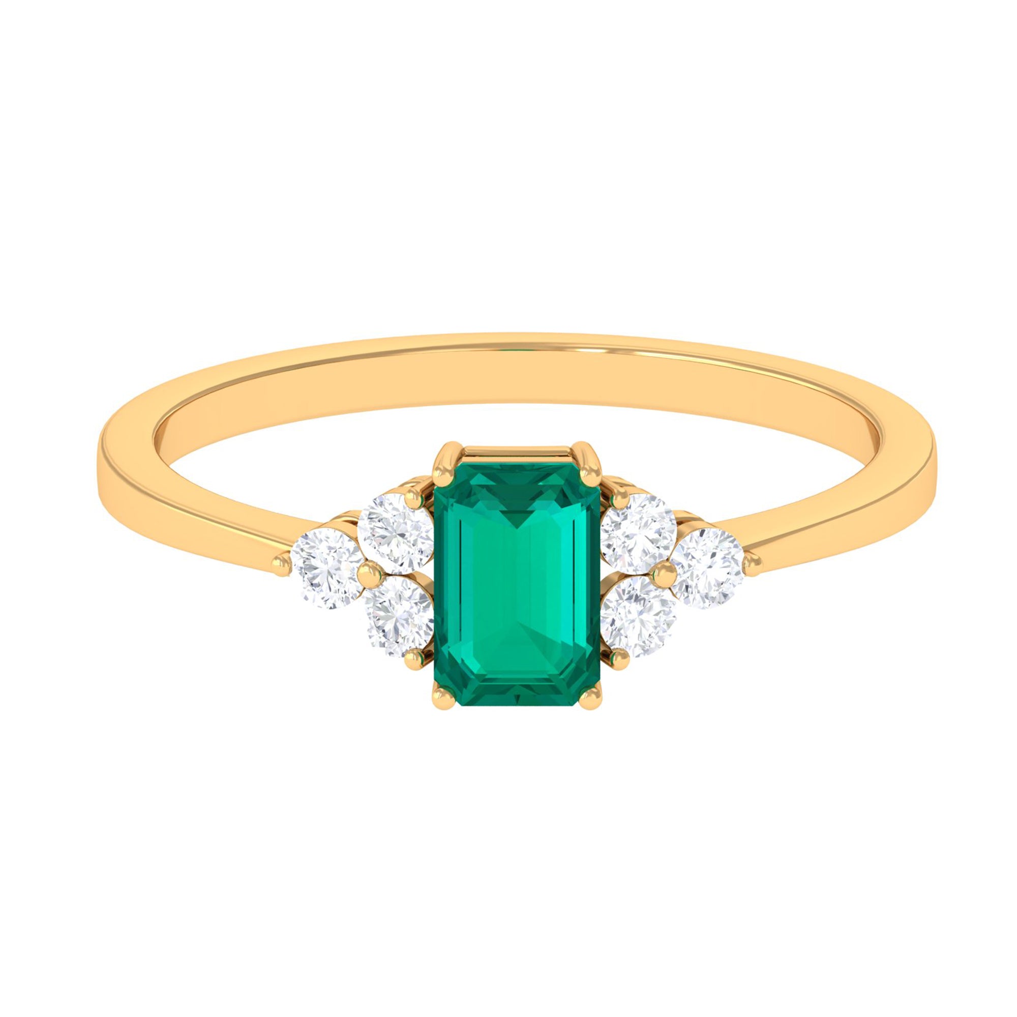 1 CT Octagon shape Emerald Engagement Ring with Diamond Trio Emerald - ( AAA ) - Quality - Rosec Jewels