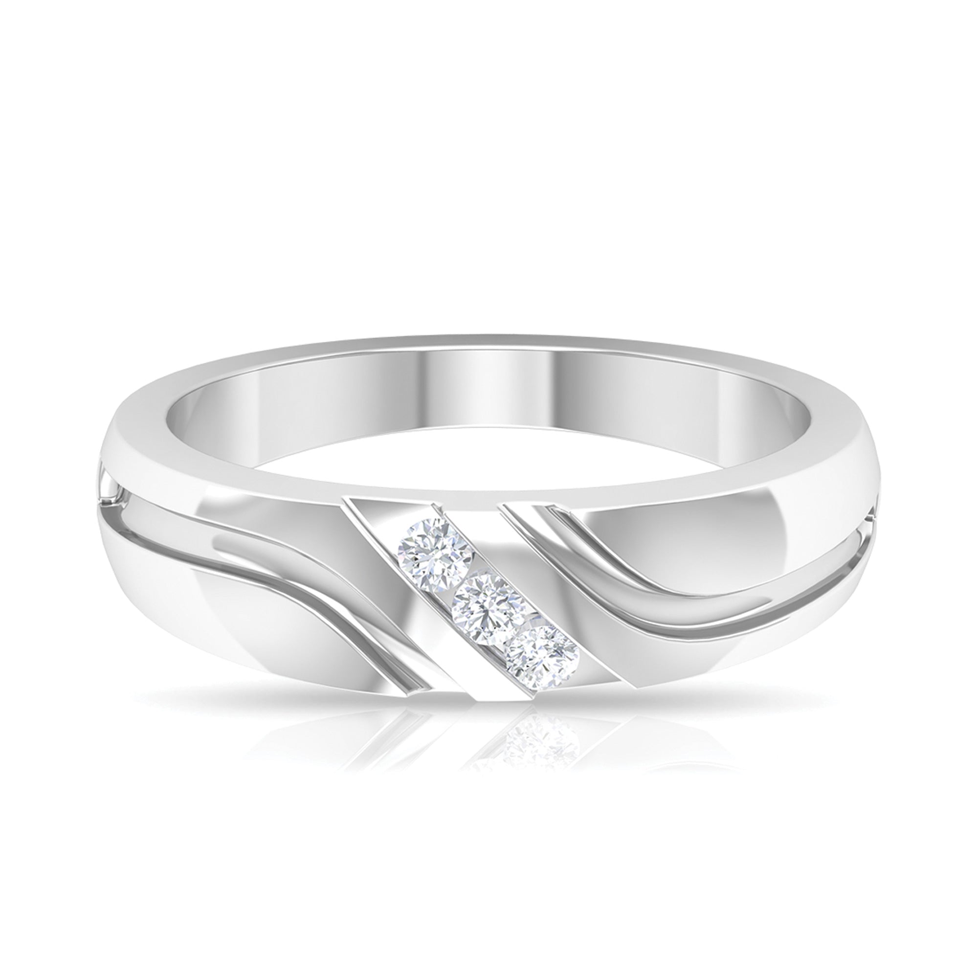 Gypsy Set Diamond Three Stone Band Ring for Men Diamond - ( HI-SI ) - Color and Clarity - Rosec Jewels