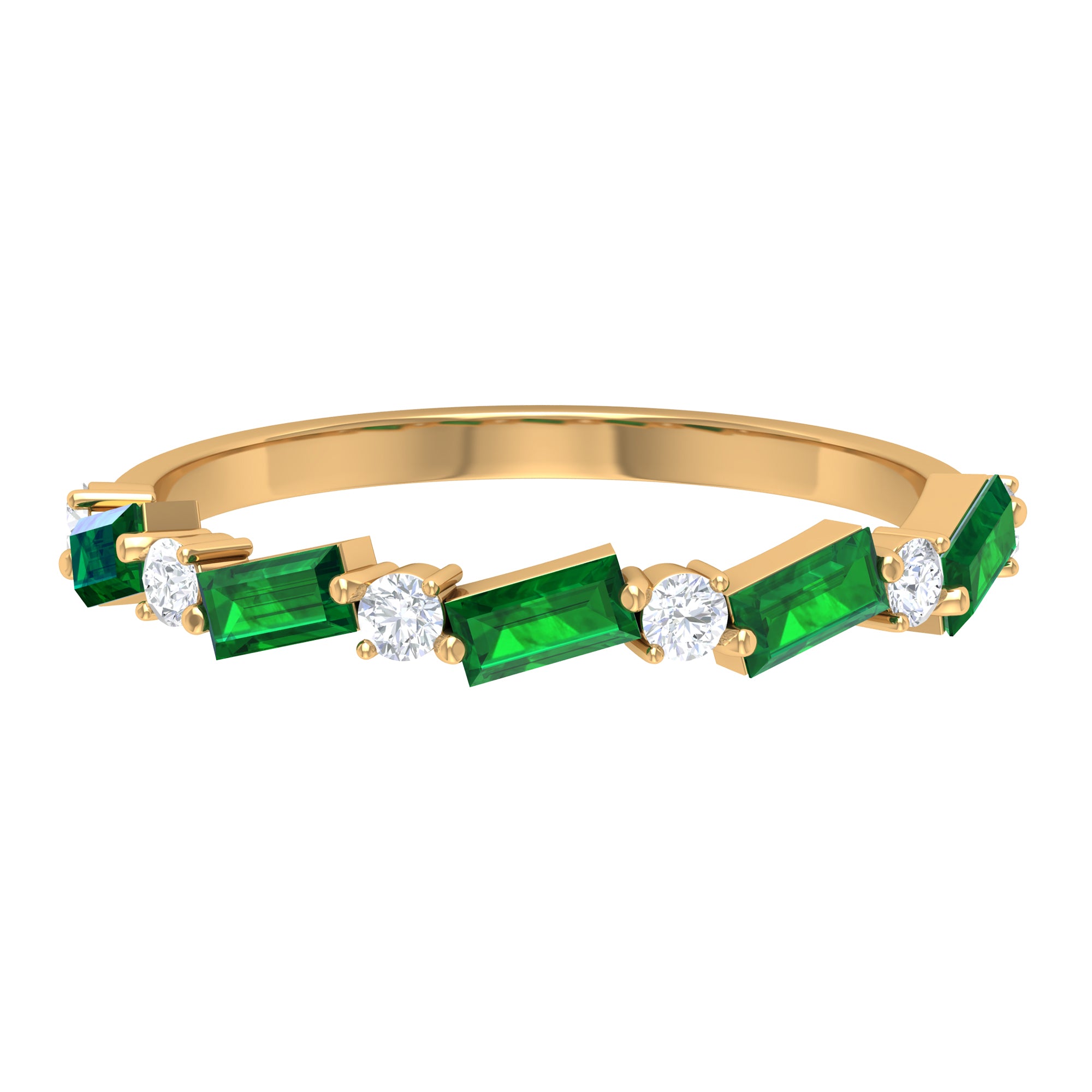 Created Emerald and Diamond Half Eternity Band Ring Lab Created Emerald - ( AAAA ) - Quality - Rosec Jewels