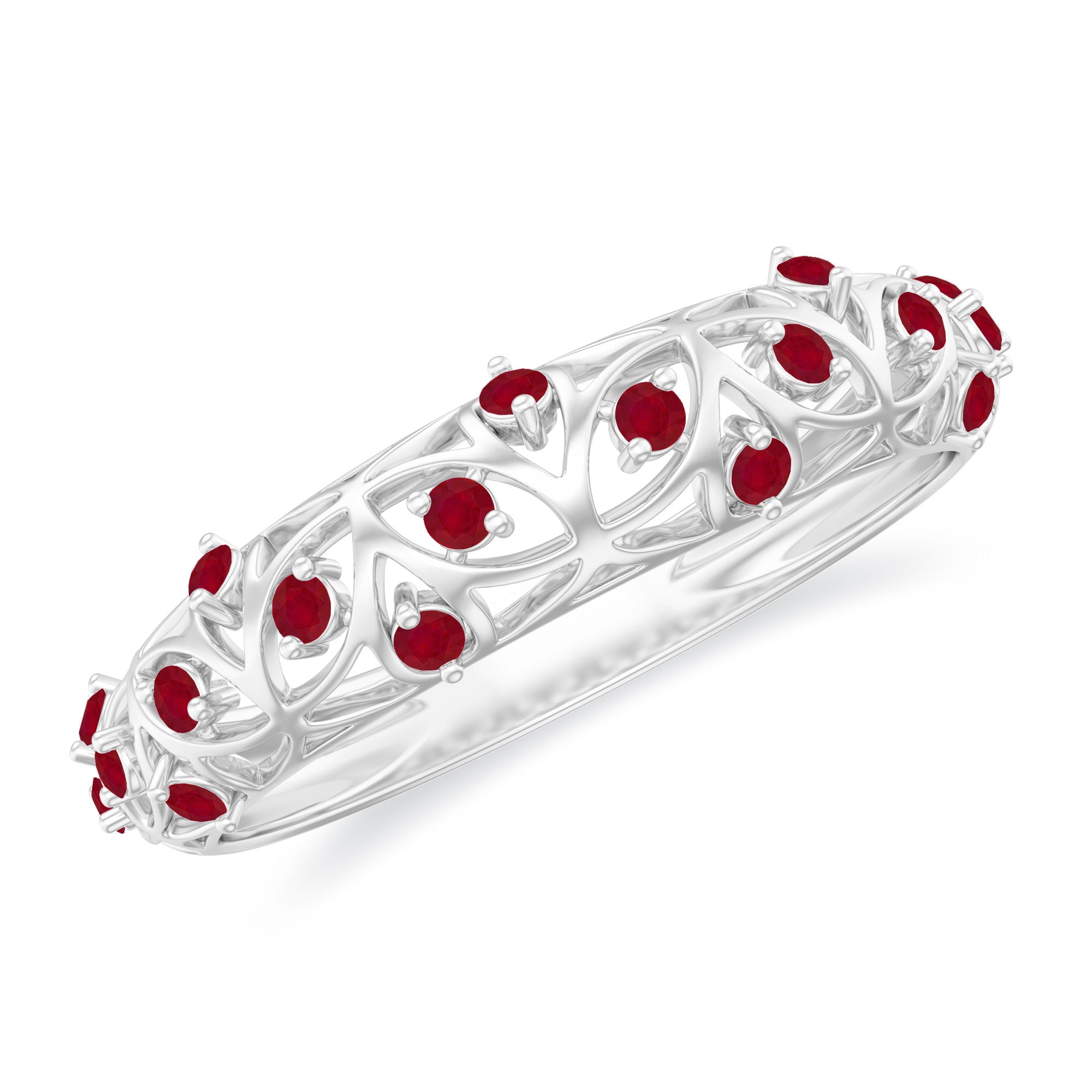 Filigree Detailed Ruby Gold Band Ring in Prong Setting Ruby - ( AAA ) - Quality - Rosec Jewels