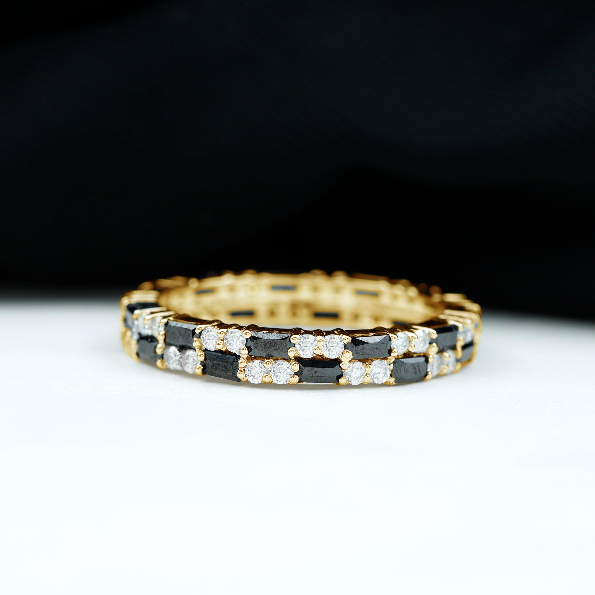 Lab Grown Black Diamond and Diamond Eternity Band Ring Lab Created Black Diamond - ( AAAA ) - Quality - Rosec Jewels