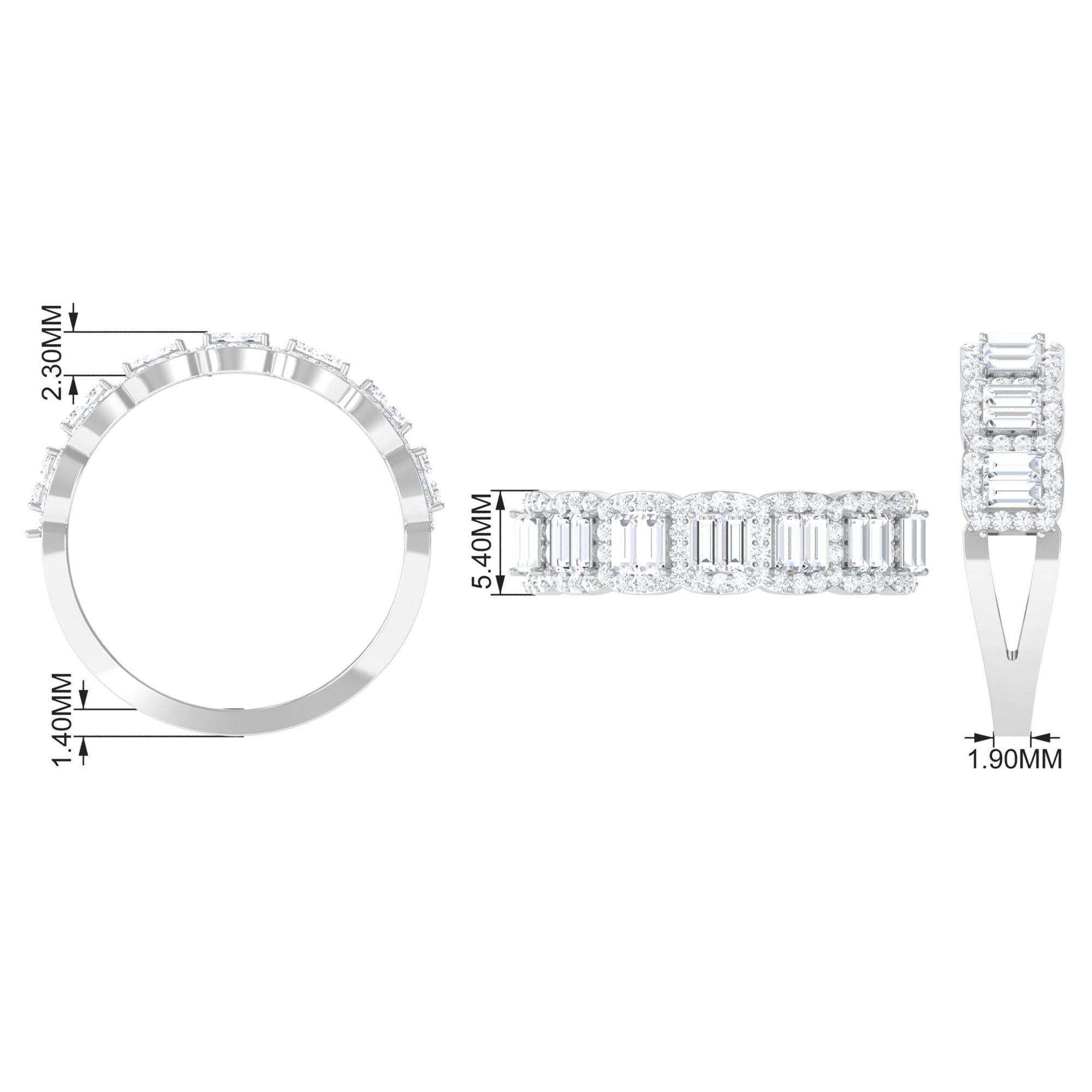 Baguette and Round Shape Moissanite Designer Semi Eternity Band Moissanite - ( D-VS1 ) - Color and Clarity - Rosec Jewels