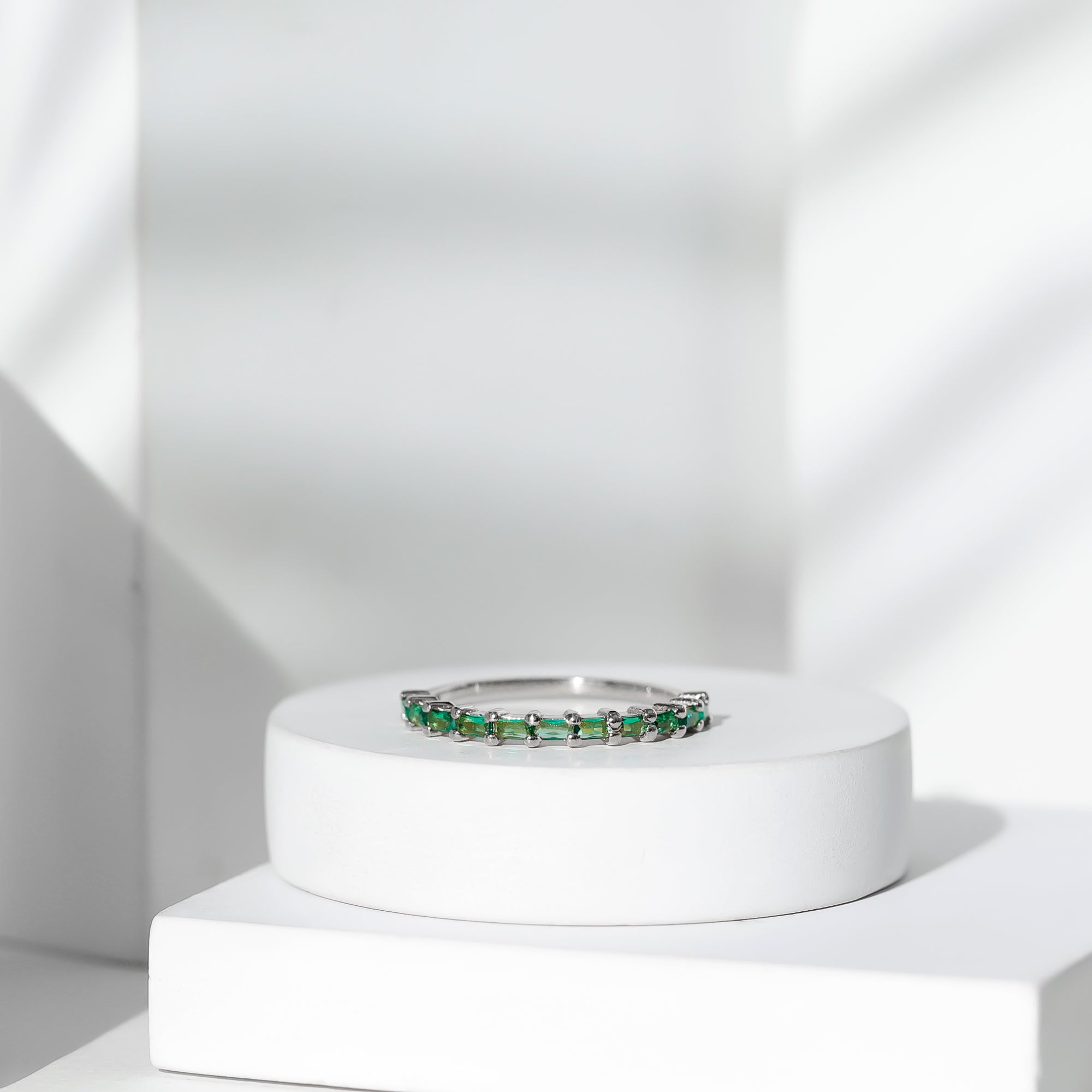 Baguette Cut Lab Grown Emerald Stackable Ring Lab Created Emerald - ( AAAA ) - Quality - Rosec Jewels