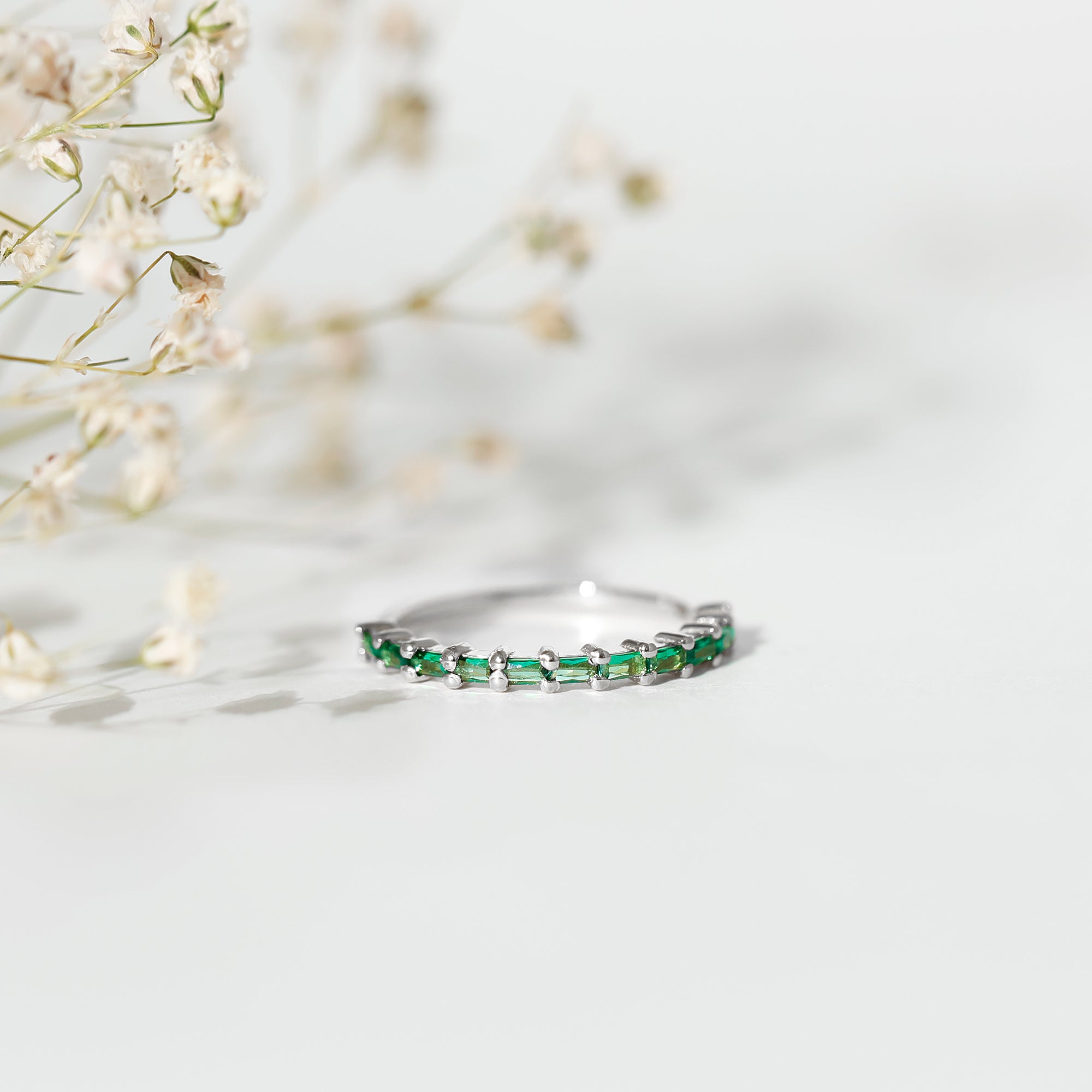 Baguette Cut Lab Grown Emerald Stackable Ring Lab Created Emerald - ( AAAA ) - Quality - Rosec Jewels