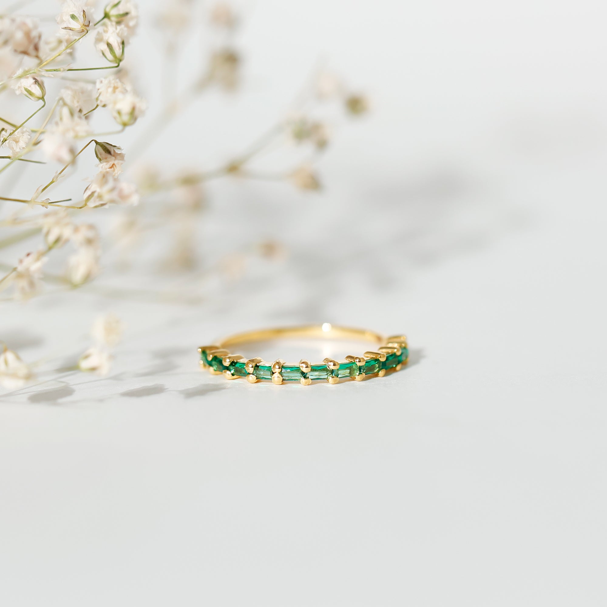 Baguette Cut Lab Grown Emerald Stackable Ring Lab Created Emerald - ( AAAA ) - Quality - Rosec Jewels