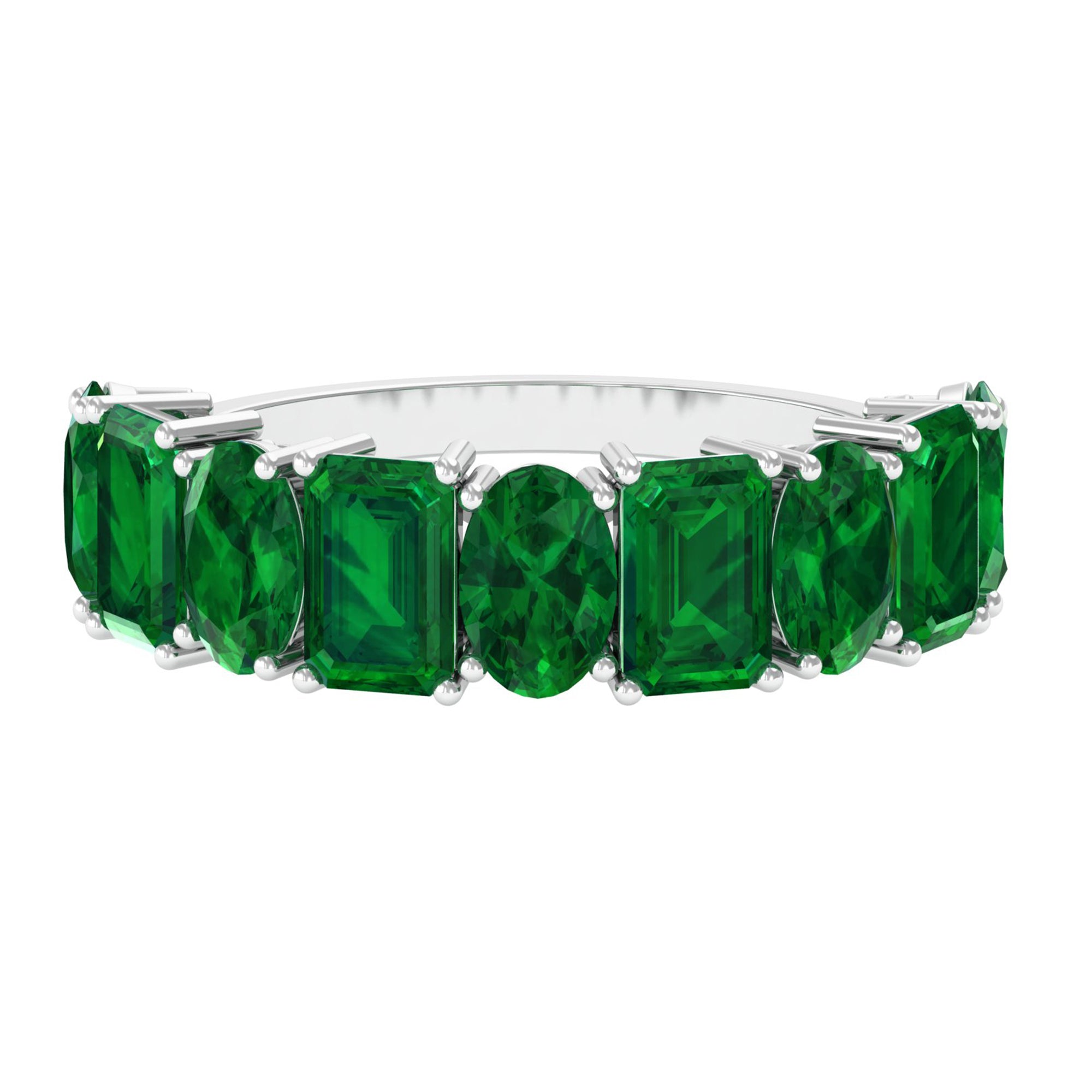 Emerald and Oval Lab Grown Emerald Half Eternity Ring Lab Created Emerald - ( AAAA ) - Quality - Rosec Jewels