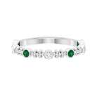 Bezel Set Lab Grown Emerald and Diamond Beaded Stackable Band Ring Lab Created Emerald - ( AAAA ) - Quality - Rosec Jewels