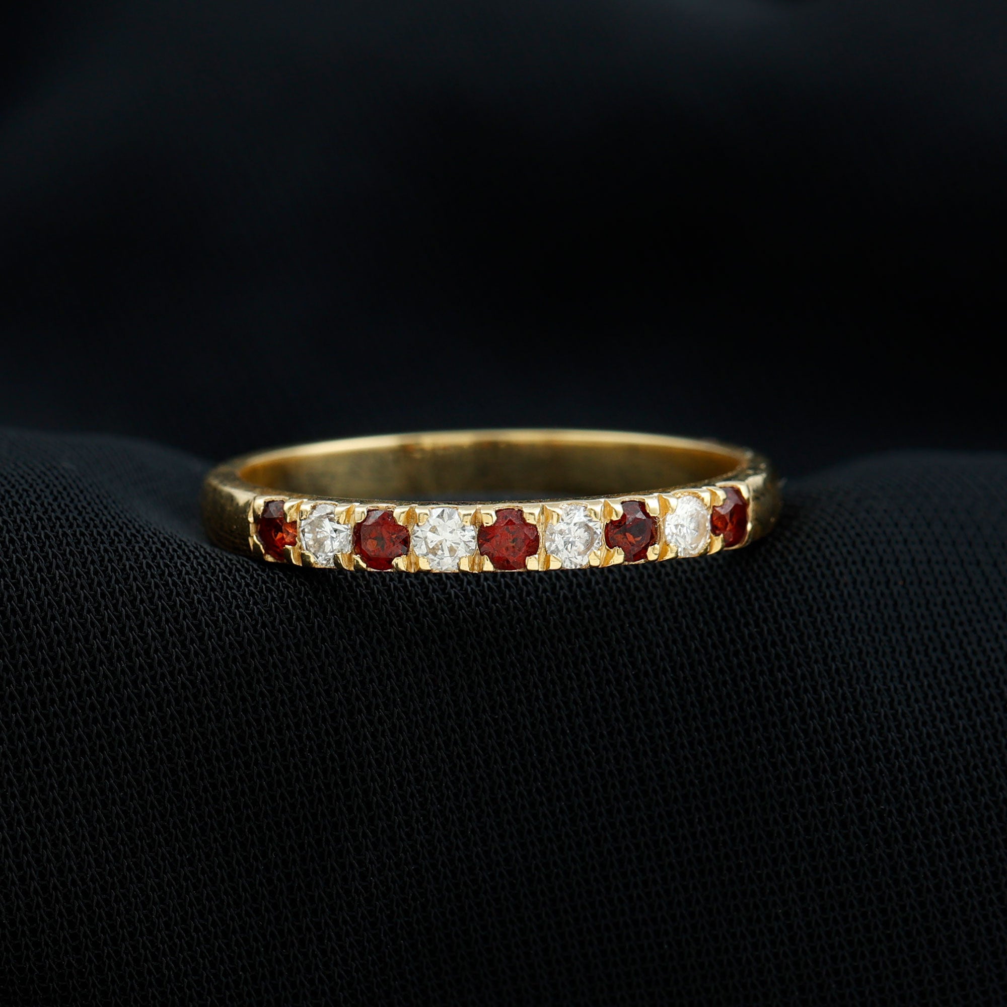 Garnet and Diamond Half Eternity Band Ring Garnet - ( AAA ) - Quality - Rosec Jewels