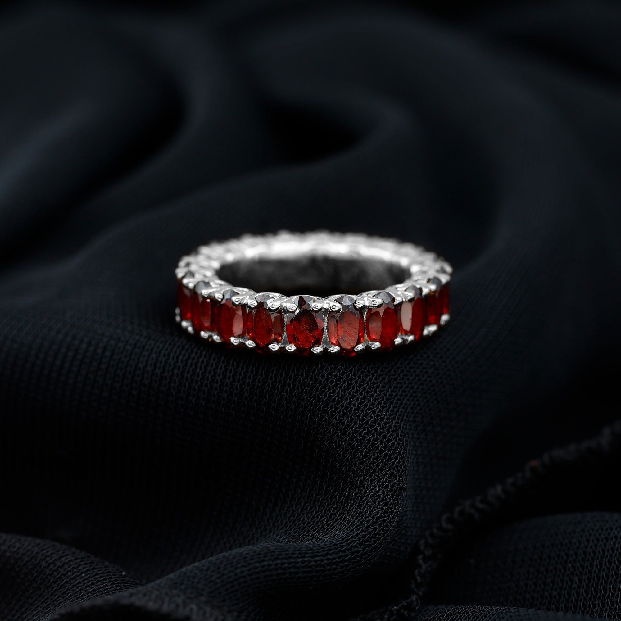 Oval Shape Garnet Full Eternity Ring Garnet - ( AAA ) - Quality - Rosec Jewels