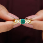 Princess Cut Lab Grown Emerald and Diamond Wedding Band Ring Lab Created Emerald - ( AAAA ) - Quality - Rosec Jewels