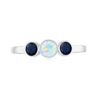 1 CT Minimal Ethiopian Opal and Blue Sapphire Three Stone Ring in Bezel Setting Ethiopian Opal - ( AAA ) - Quality - Rosec Jewels