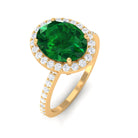 Oval Cut Created Emerald and Diamond Halo Engagement Ring Lab Created Emerald - ( AAAA ) - Quality - Rosec Jewels