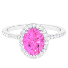 Oval Cut Created Pink Sapphire and Diamond Halo Ring Lab Created Pink Sapphire - ( AAAA ) - Quality - Rosec Jewels