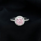 Round Lab Created Pink Sapphire Halo Engagement Ring with Diamond Lab Created Pink Sapphire - ( AAAA ) - Quality - Rosec Jewels