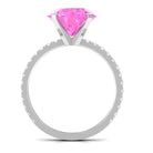 Round Created Pink Sapphire Solitaire Engagement Ring with Diamond Lab Created Pink Sapphire - ( AAAA ) - Quality - Rosec Jewels