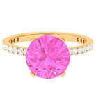 Round Created Pink Sapphire Solitaire Engagement Ring with Diamond Lab Created Pink Sapphire - ( AAAA ) - Quality - Rosec Jewels