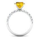 Cushion Cut Created Yellow Sapphire Engagement Ring with Diamond Lab Created Yellow Sapphire - ( AAAA ) - Quality - Rosec Jewels