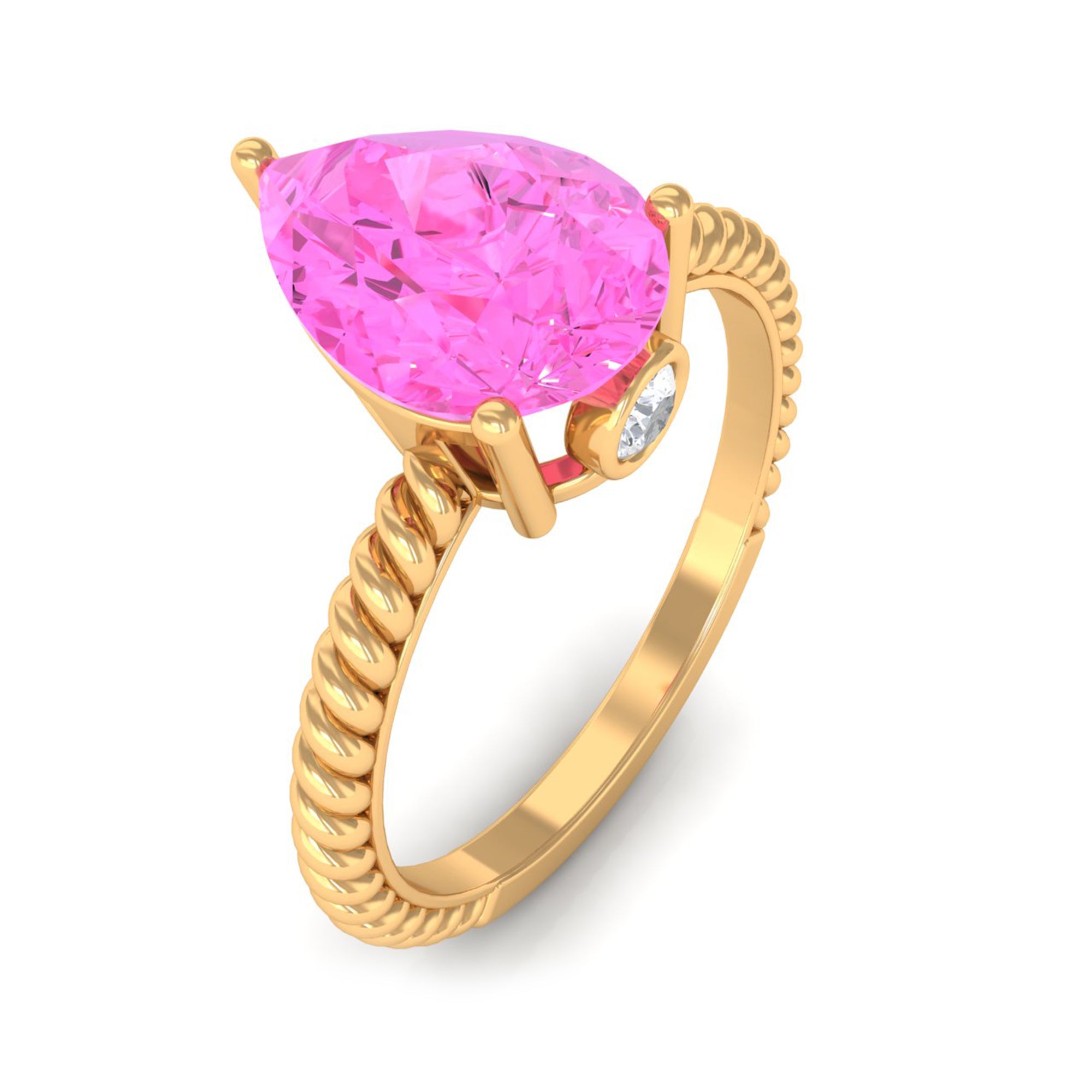 Pear Created Pink Sapphire Solitaire Engagement Ring Lab Created Pink Sapphire - ( AAAA ) - Quality - Rosec Jewels