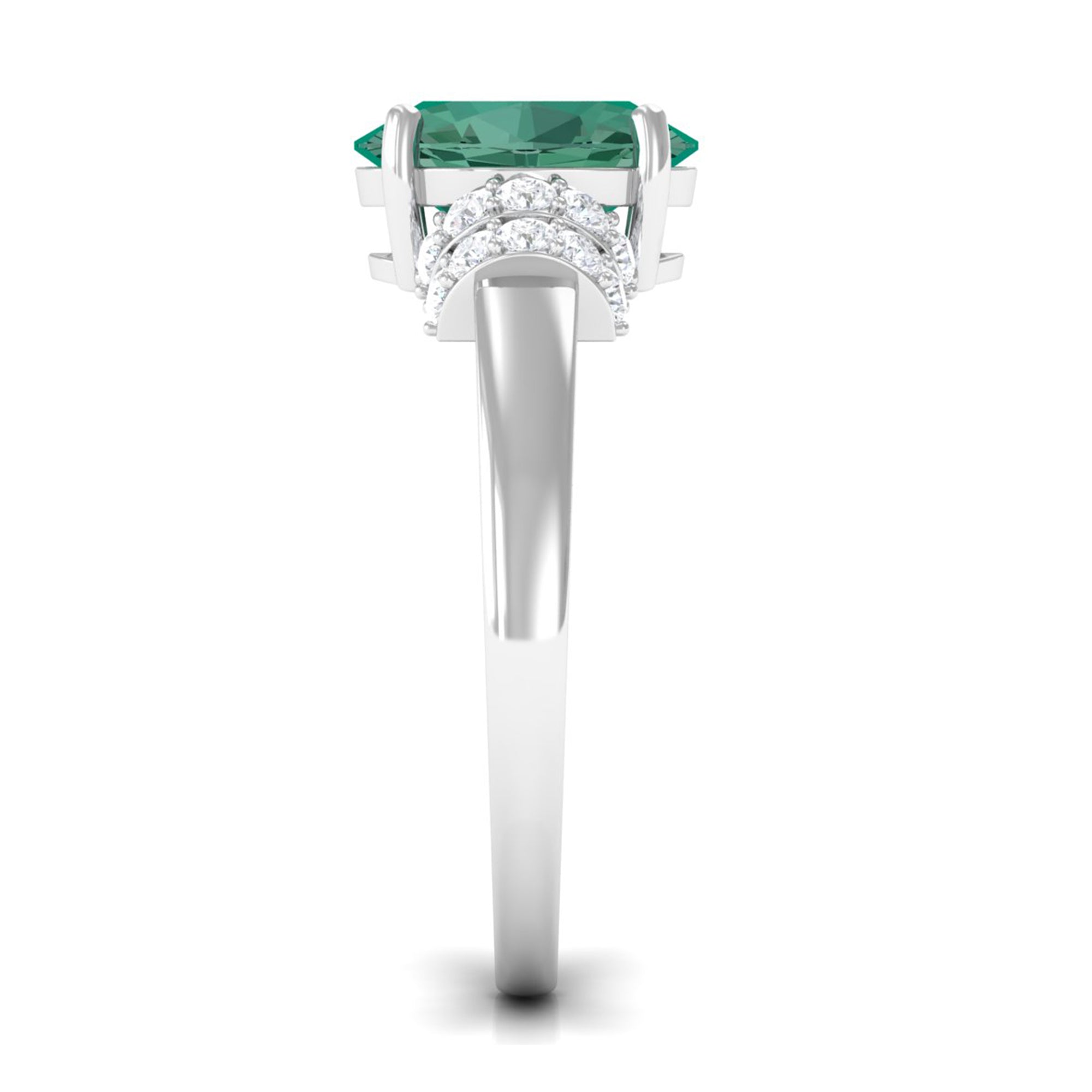 Oval Created Green Sapphire Engagement Ring with Moissanite Accent Lab Created Green Sapphire - ( AAAA ) - Quality - Rosec Jewels