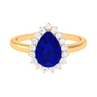 Created Blue Sapphire and Diamond Halo Teardrop Ring Lab Created Blue Sapphire - ( AAAA ) - Quality - Rosec Jewels