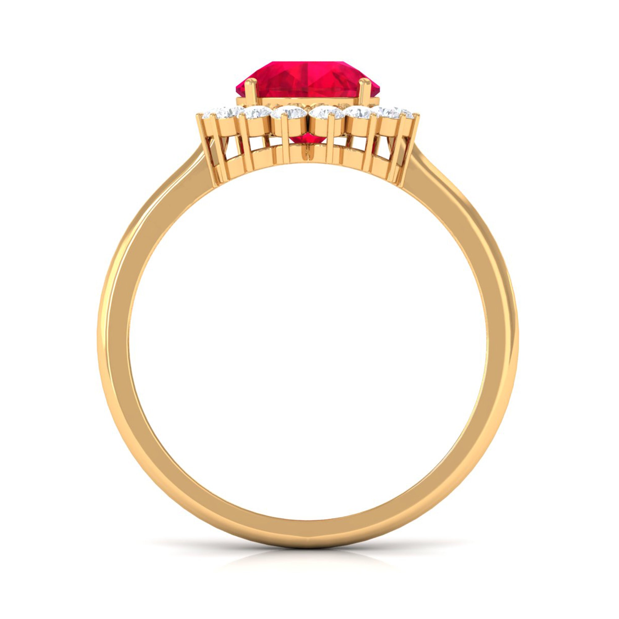 Lab Created Ruby Teardrop Engagement Ring with Diamond Halo Lab Created Ruby - ( AAAA ) - Quality - Rosec Jewels