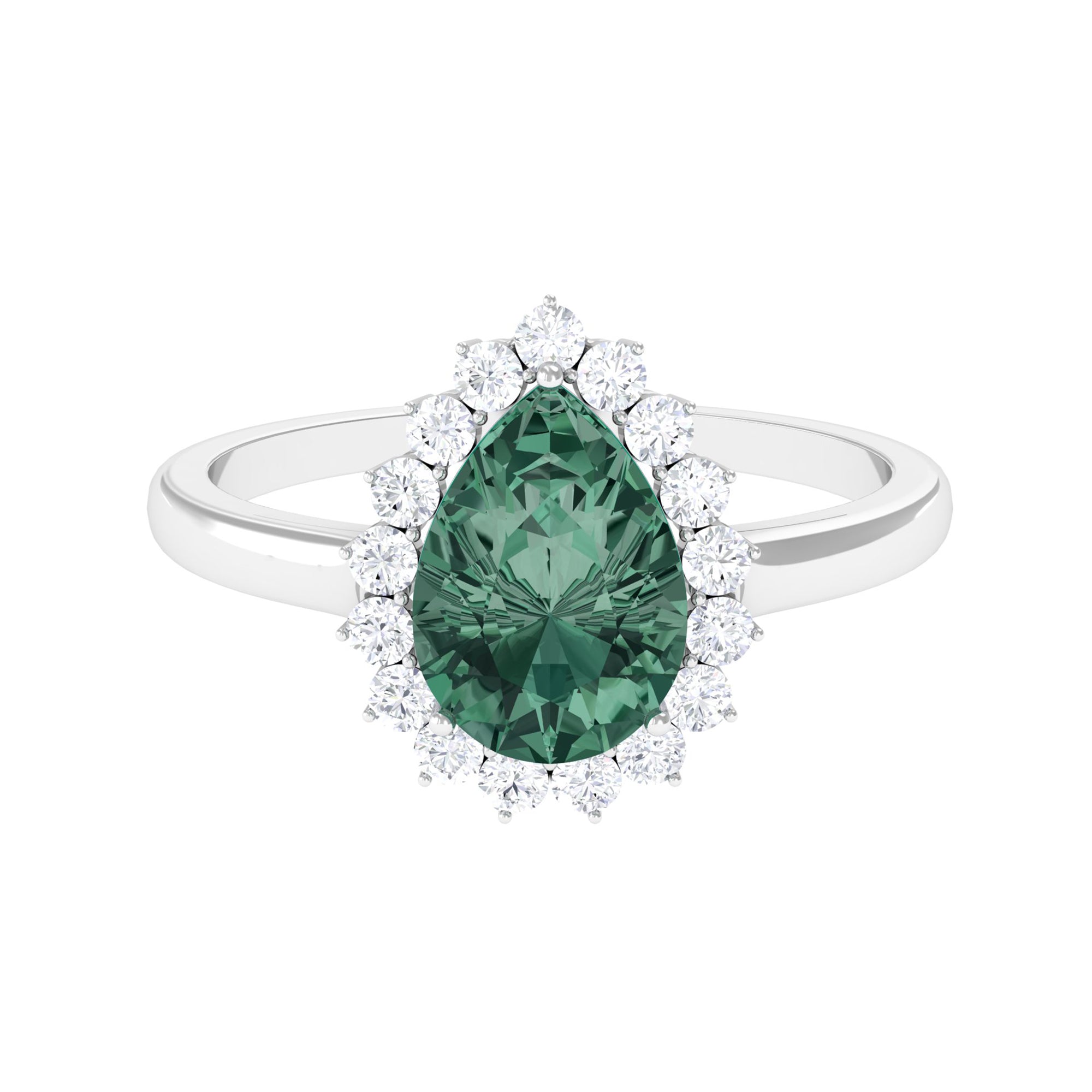 Created Green Sapphire and Moissanite Halo Teardrop Ring Lab Created Green Sapphire - ( AAAA ) - Quality - Rosec Jewels