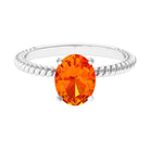 Oval Solitaire Created Orange Sapphire Ring with Surprise Diamond Lab Created Orange Sapphire - ( AAAA ) - Quality - Rosec Jewels