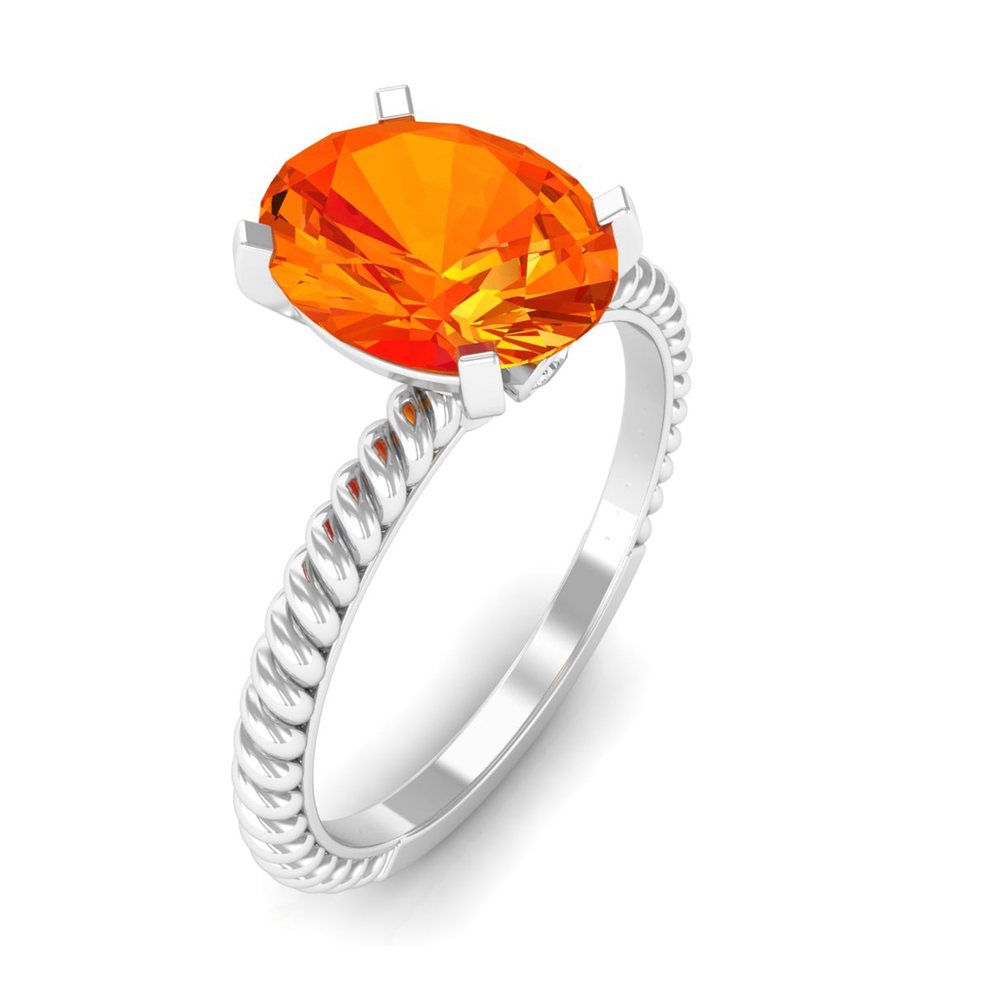 Oval Solitaire Created Orange Sapphire Ring with Surprise Diamond Lab Created Orange Sapphire - ( AAAA ) - Quality - Rosec Jewels