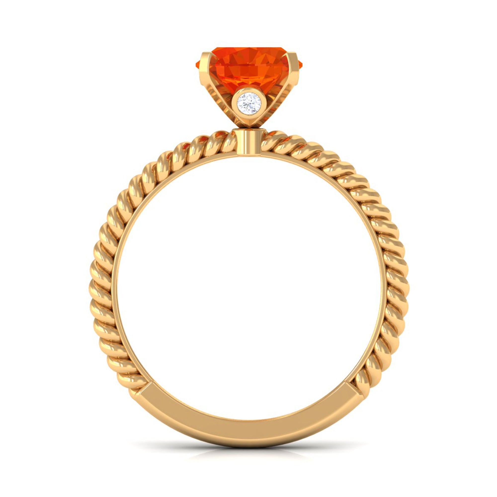 Oval Solitaire Created Orange Sapphire Ring with Surprise Diamond Lab Created Orange Sapphire - ( AAAA ) - Quality - Rosec Jewels